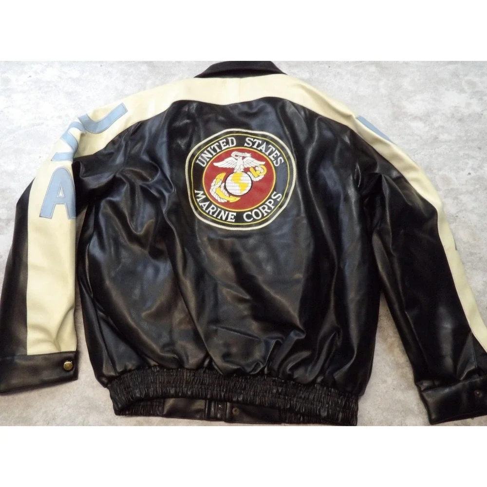 Zorro USA Marine Corps Jacket XL Faux‎ Leather Eagle Patch Water Resistant New